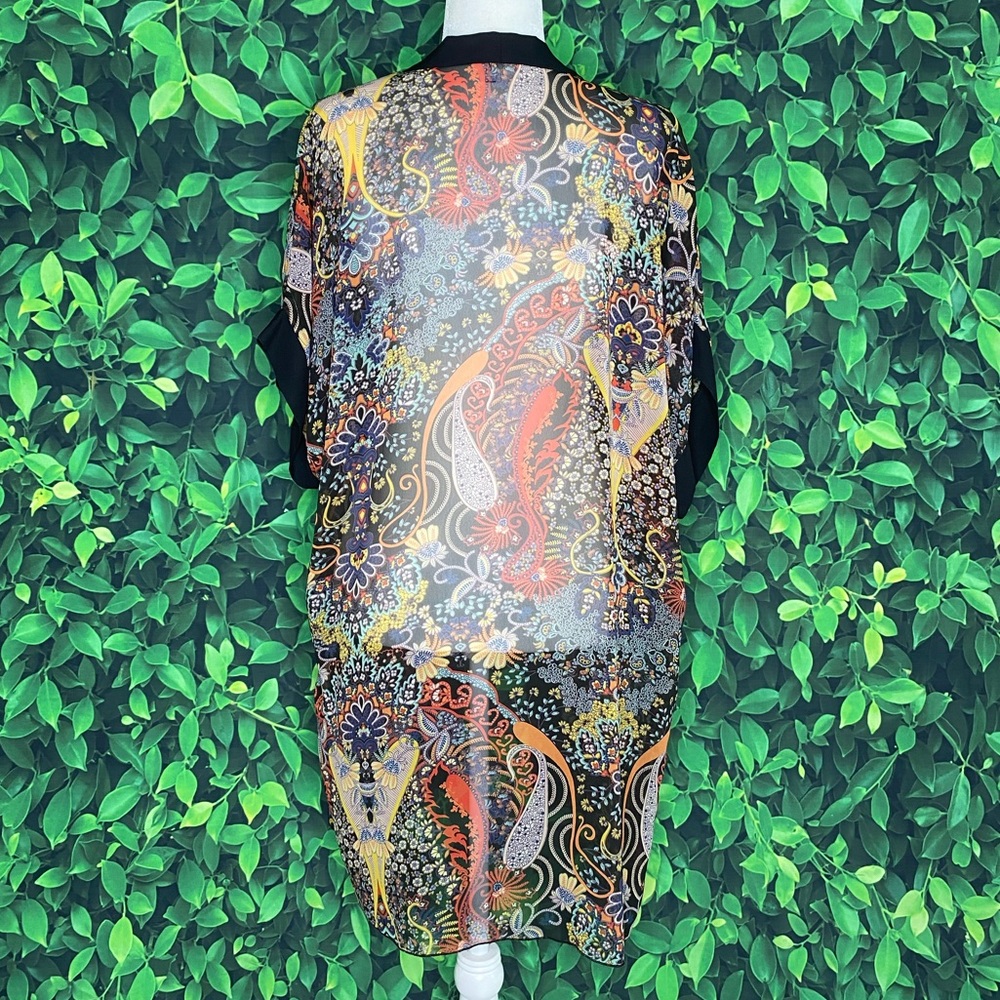 Love Culture Sheer Paisley Kimono Duster Cover Up Black Multicolor, Size M - Picture 3 of 4